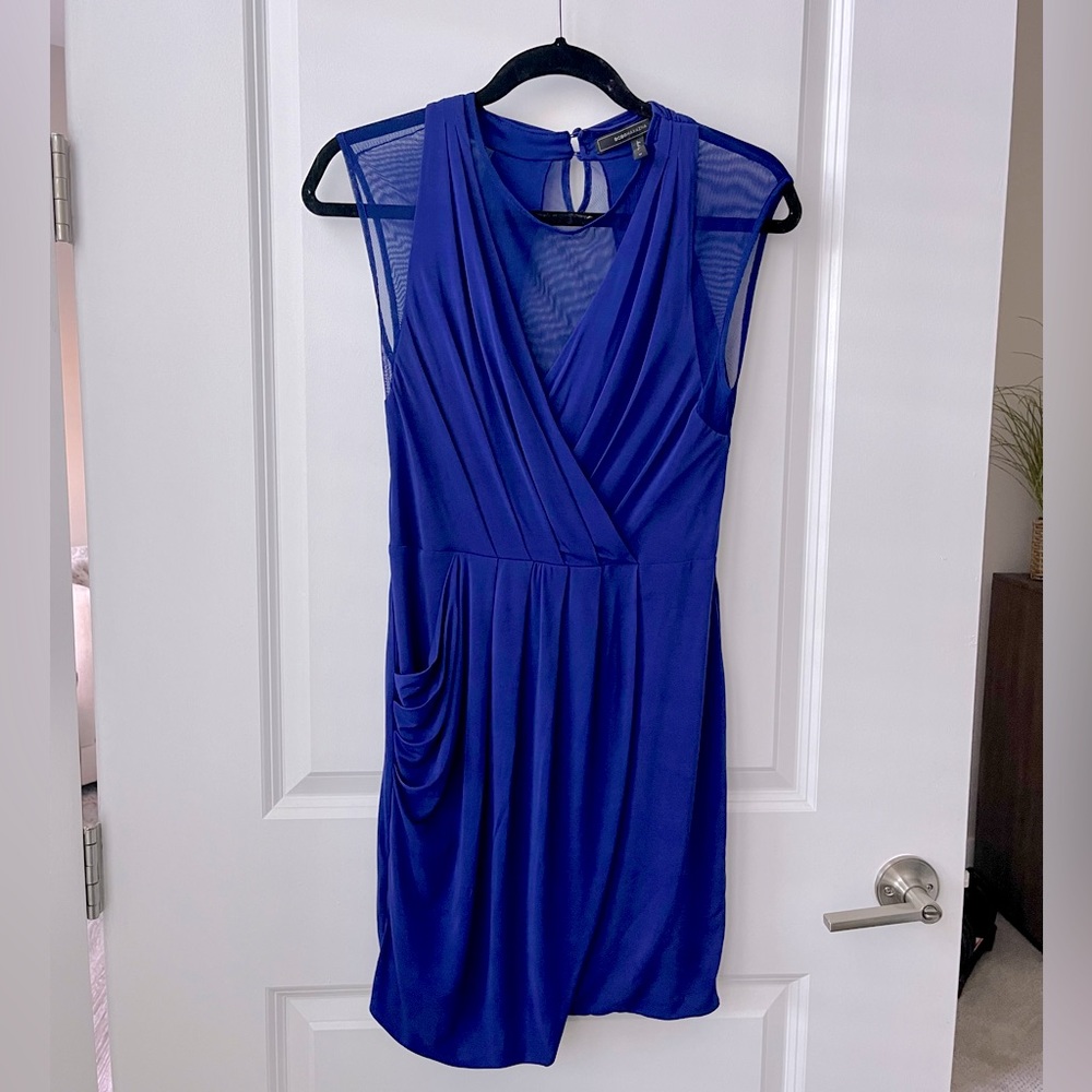 BCBG Indigo Wrap-Style Knee Length Dress